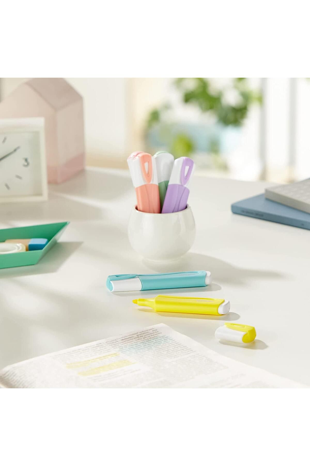 Pastel Renkli Fosforlu Kalem Seti Kesik Uçlu Pastel Fosforlu Kale