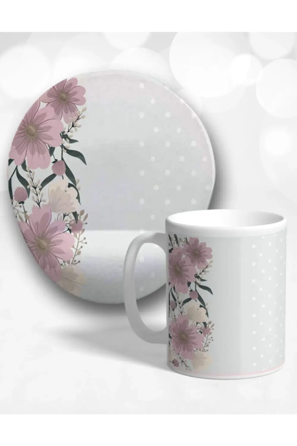 Pastel Sadelik Oval Bilek Destekli Mouse Pad Ve Kupa Bardak Seti