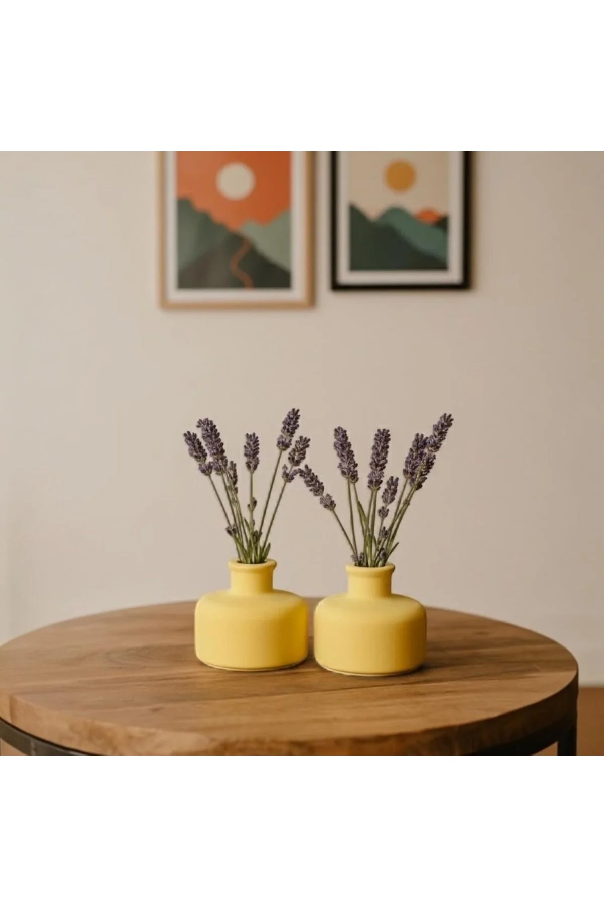 Pastel Sarı Mini Vazo Seti (2’li) – Mat Dekoratif Küçük Masa Üstü