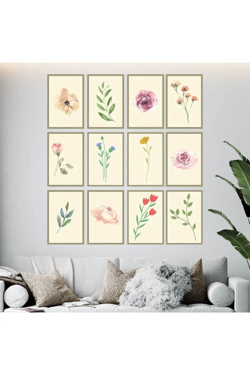 Pastel Ton Çiçekler Temalı Tablo Seti