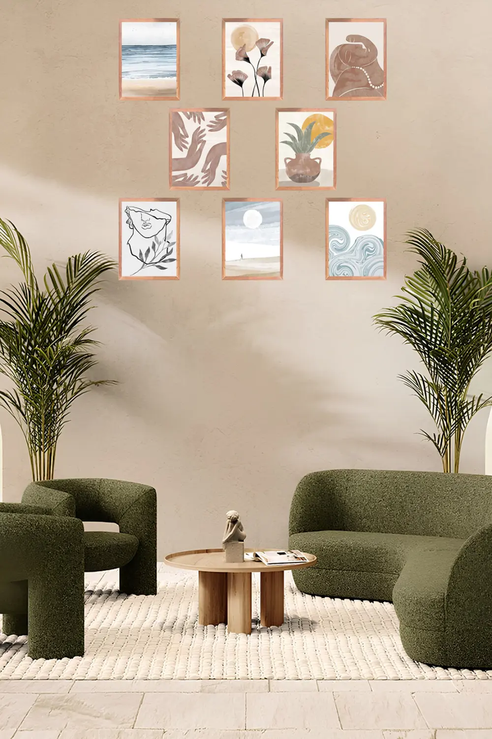 Pastel Tonlar Duvar Sanatı 8' Parça Çerçeve Görünümlü Modern MDF 