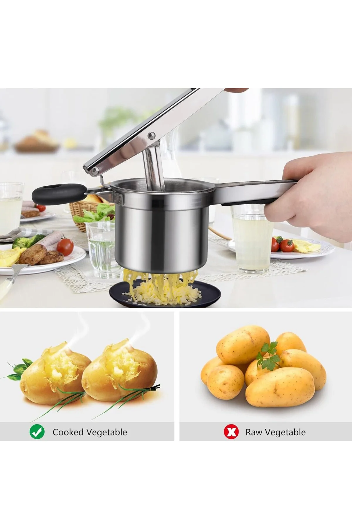 Patates püresi, 3 değiştirilebilir elekli, kalınlaştırıcı, paslan