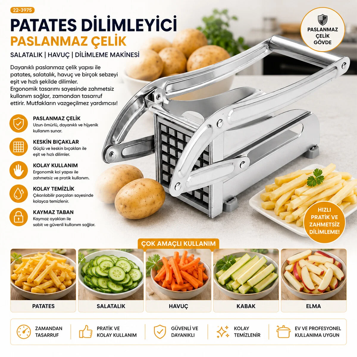 Patato-chıpper Manuel Patates - Sebze Dilimleme Makinesi Komple Metal Üstten Kollu Fiyatı, Yorumları ve Özellikleri