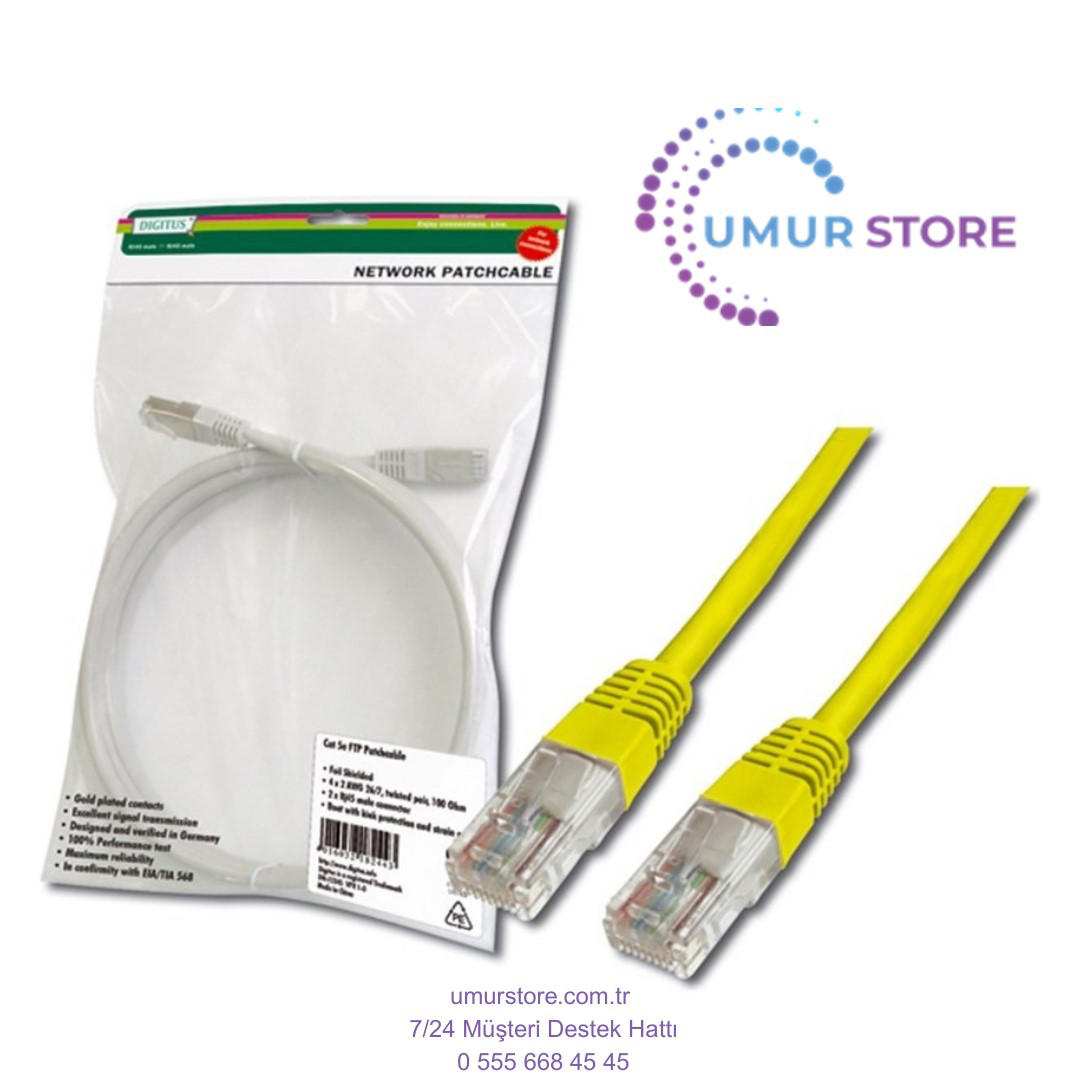 Patch Kablo, Utp, Cat. 5e, 10 Metre, Awg 26/7, Sarı Renk, 3p Sert Patch Kablo, Utp, Cat. 5e, 10 Metre, Awg 26/7, Sarı Renk, 3p Sert