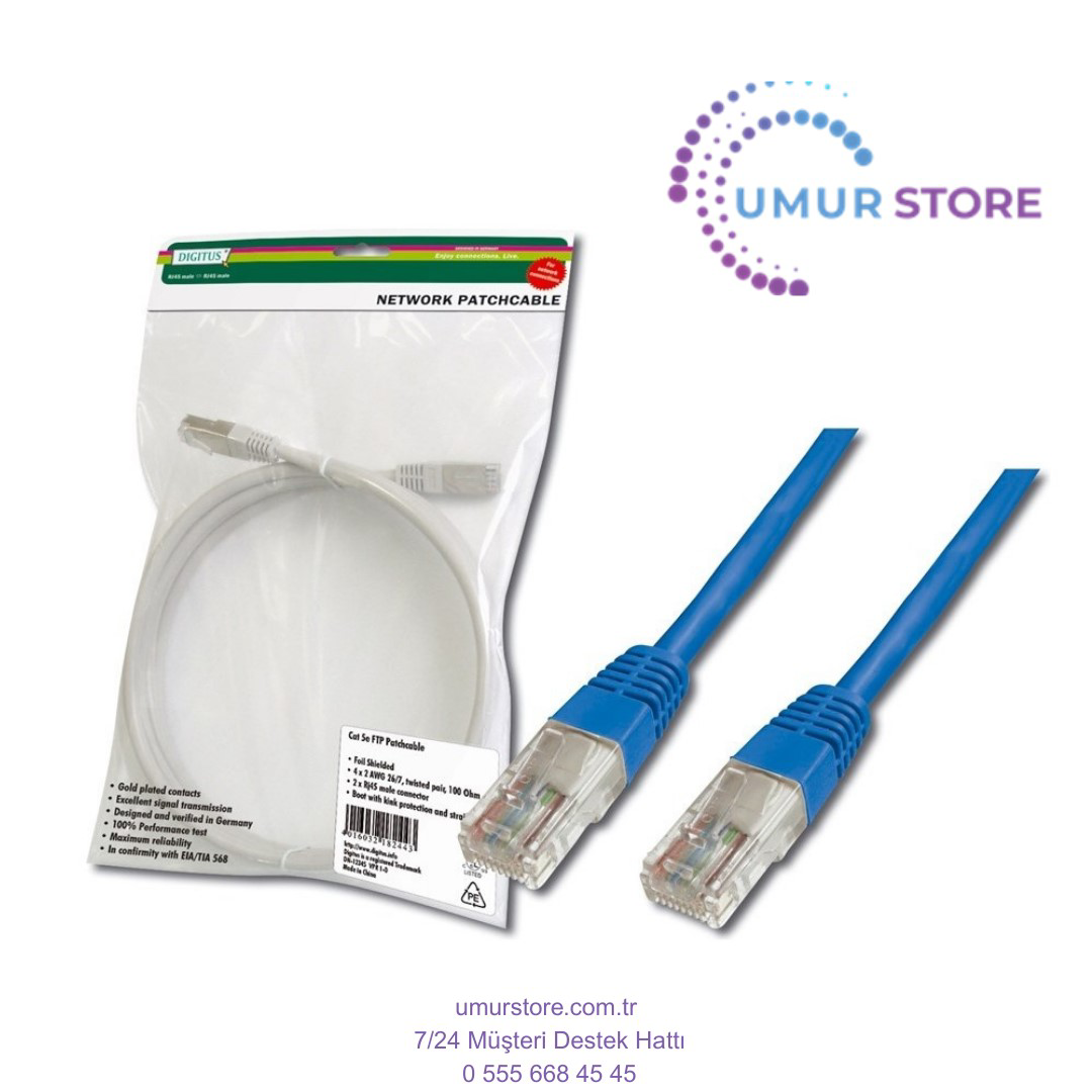 Patch Kablo, Utp, Cat. 5e, 10 Metre, Awg 26/7, Mavi Renk, 3p Sert Patch Kablo, Utp, Cat. 5e, 10 Metre, Awg 26/7, Mavi Renk, 3p Sert