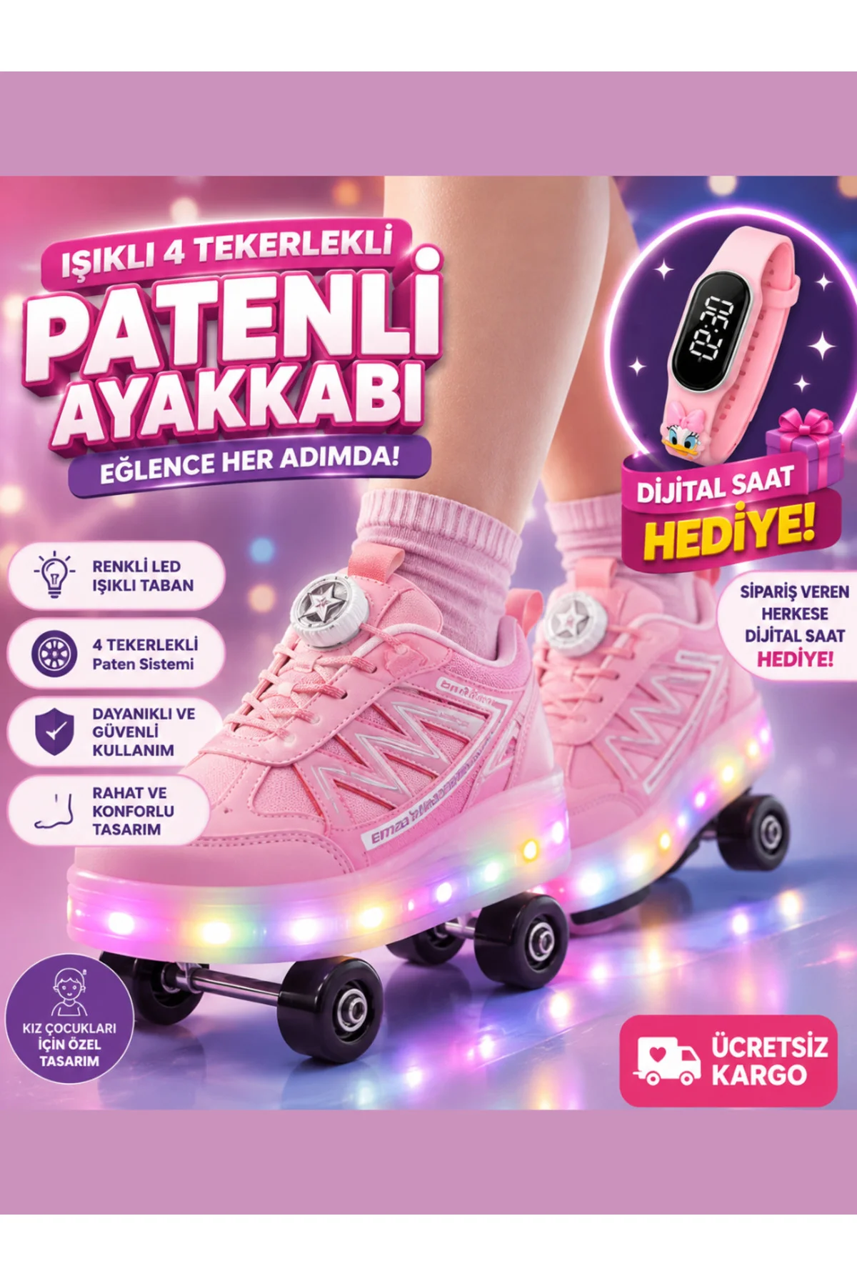 Patenli Kız Çocuk Ayakkabı Lila Pembe