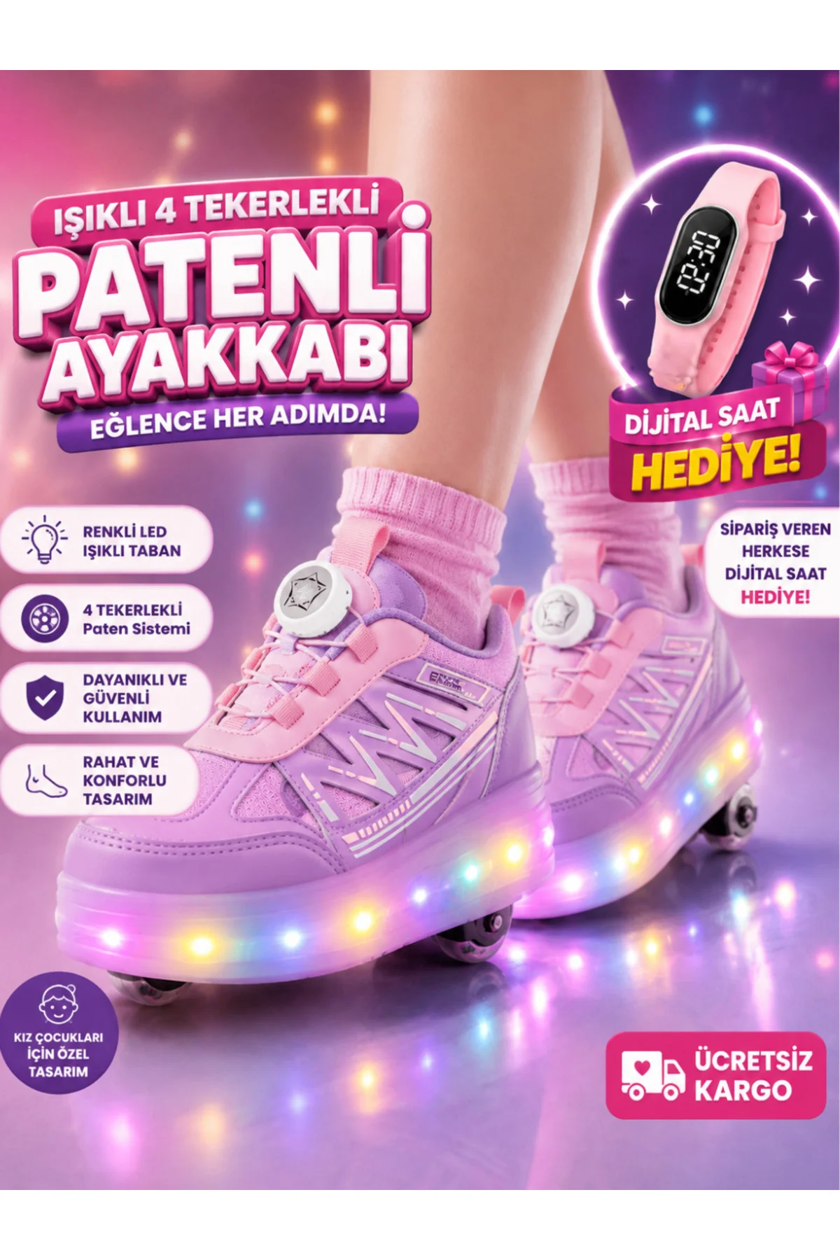 Patenli Kız Çocuk Ayakkabı Lila Pembe - Görsel 3