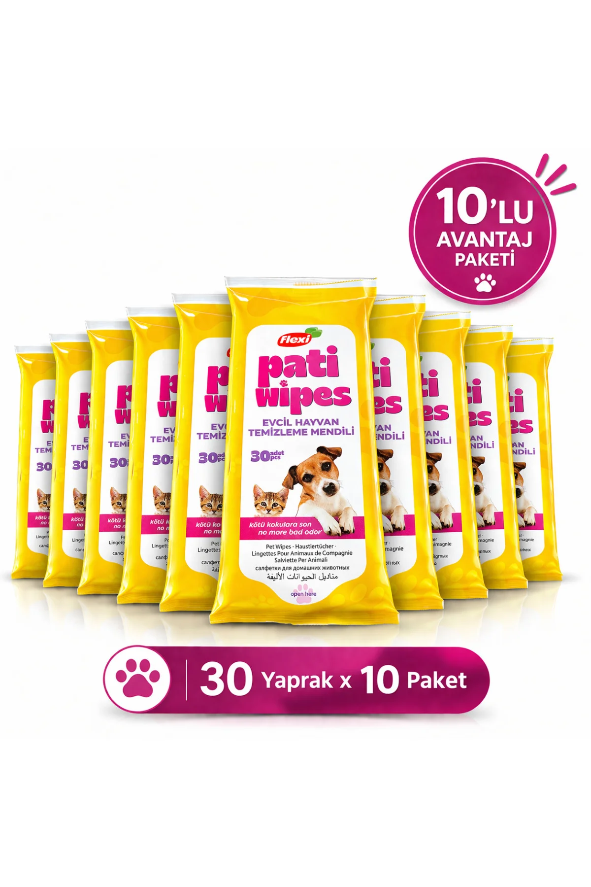 Pati Evcil Hayvan Temizleme Mendili 30 Yaprak x 10 Paket Kedi Köp