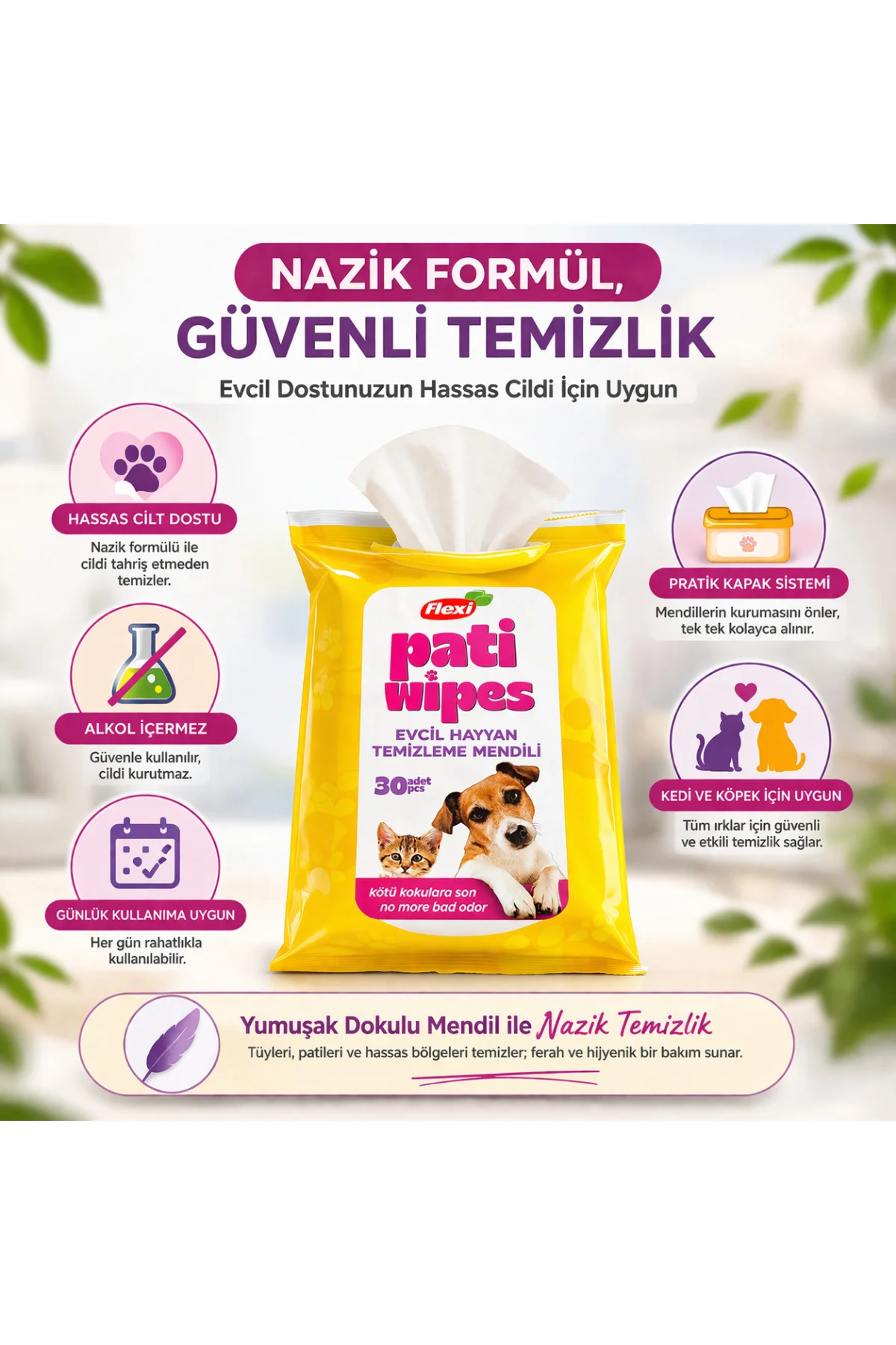 Pati Evcil Hayvan Temizleme Mendili 6 Al 5 Öde Avantaj Paket 30 Y