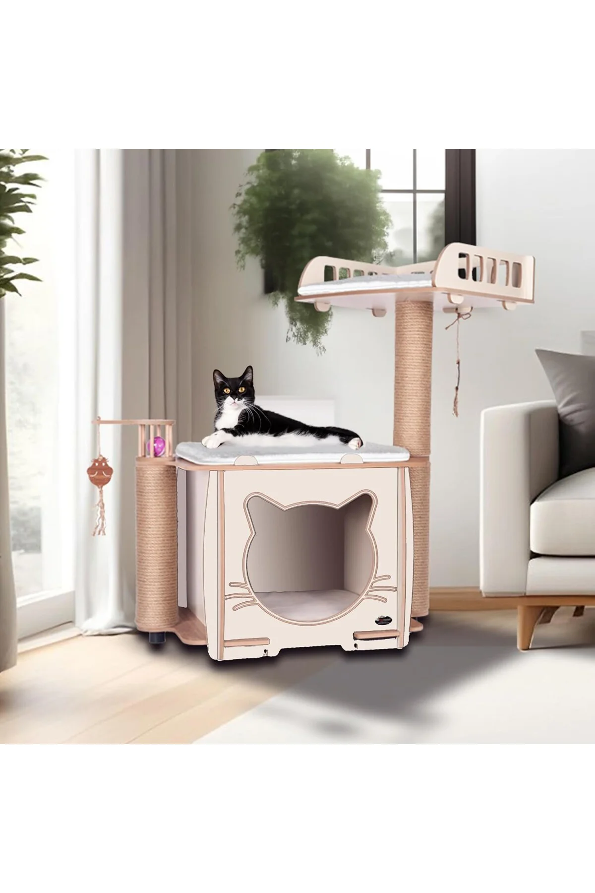 Pati Homes XL Happy Yataklı Kedi Evi - Kedi Ağacı