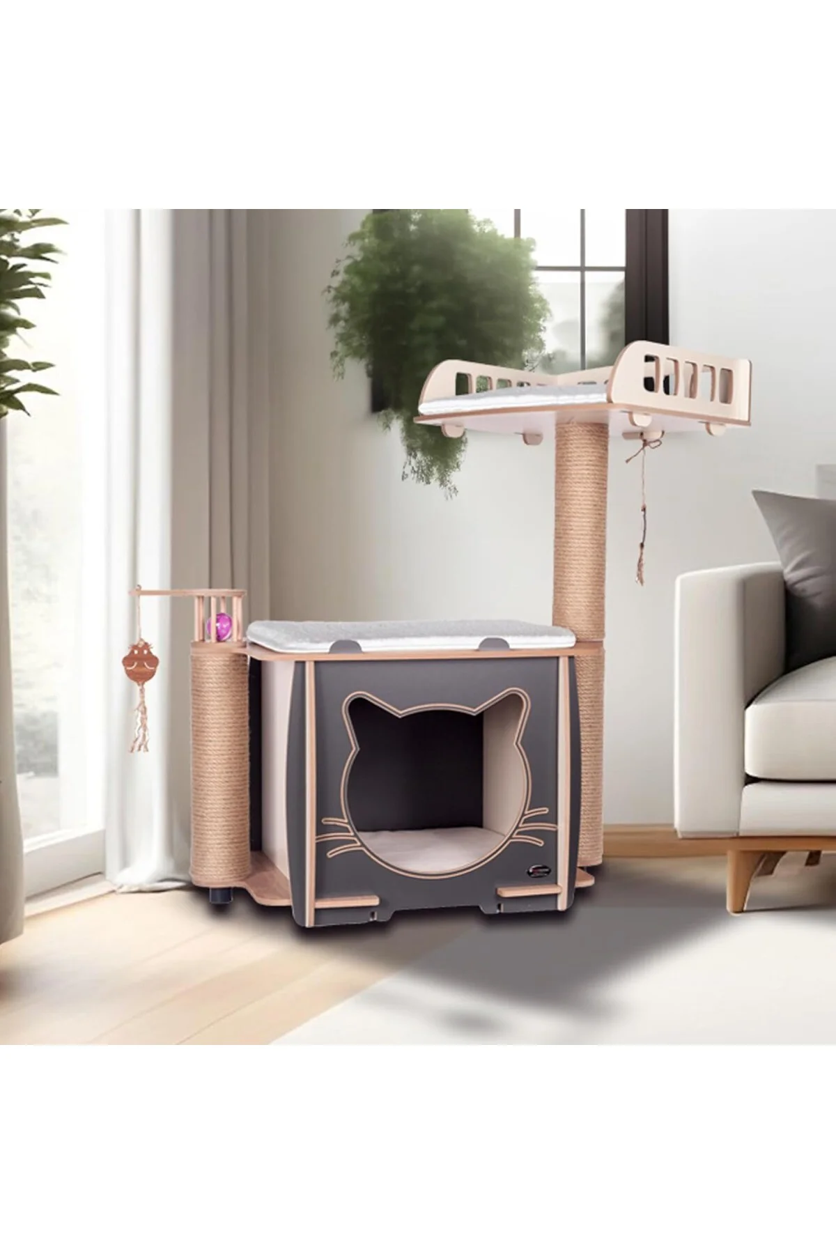 Pati Homes XL Happy Yataklı Kedi Evi - Kedi Ağacı