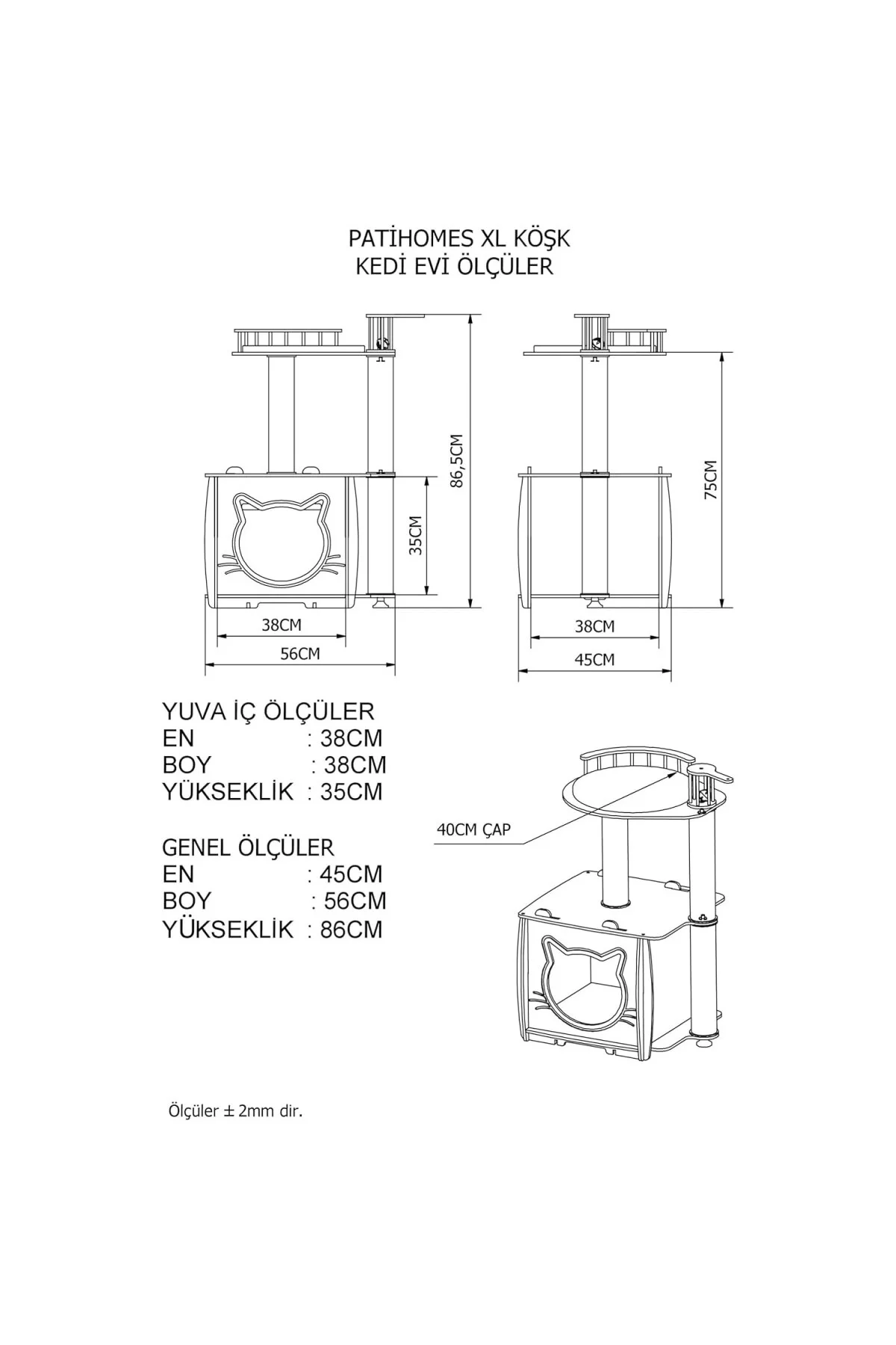 Patihomes Kedi Tırmalama Evi, Tırmalama Direği ve Oyun Platformu,