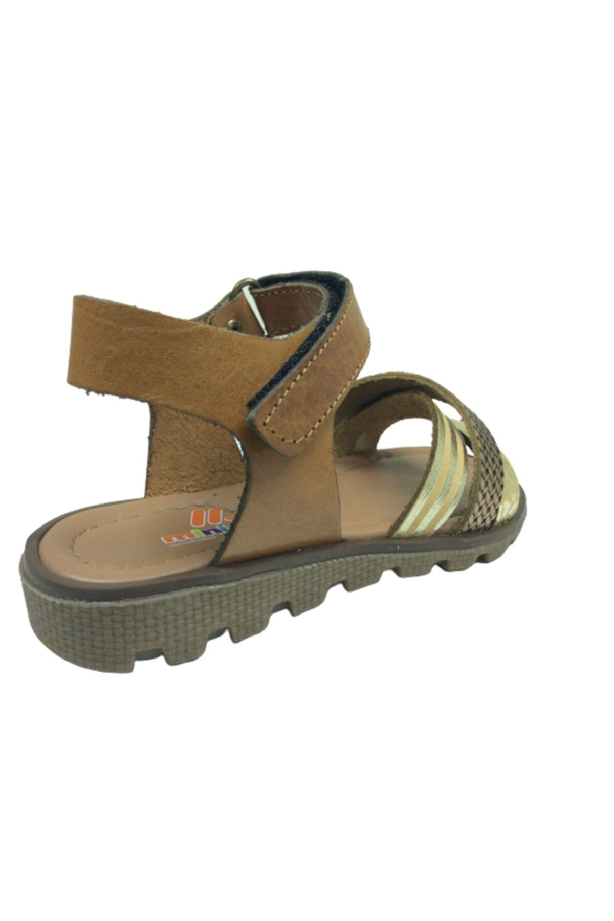 Patik Kız Çocuk Sandalet Kahverengi Önü Dore Baskılı Atkılı Bilek