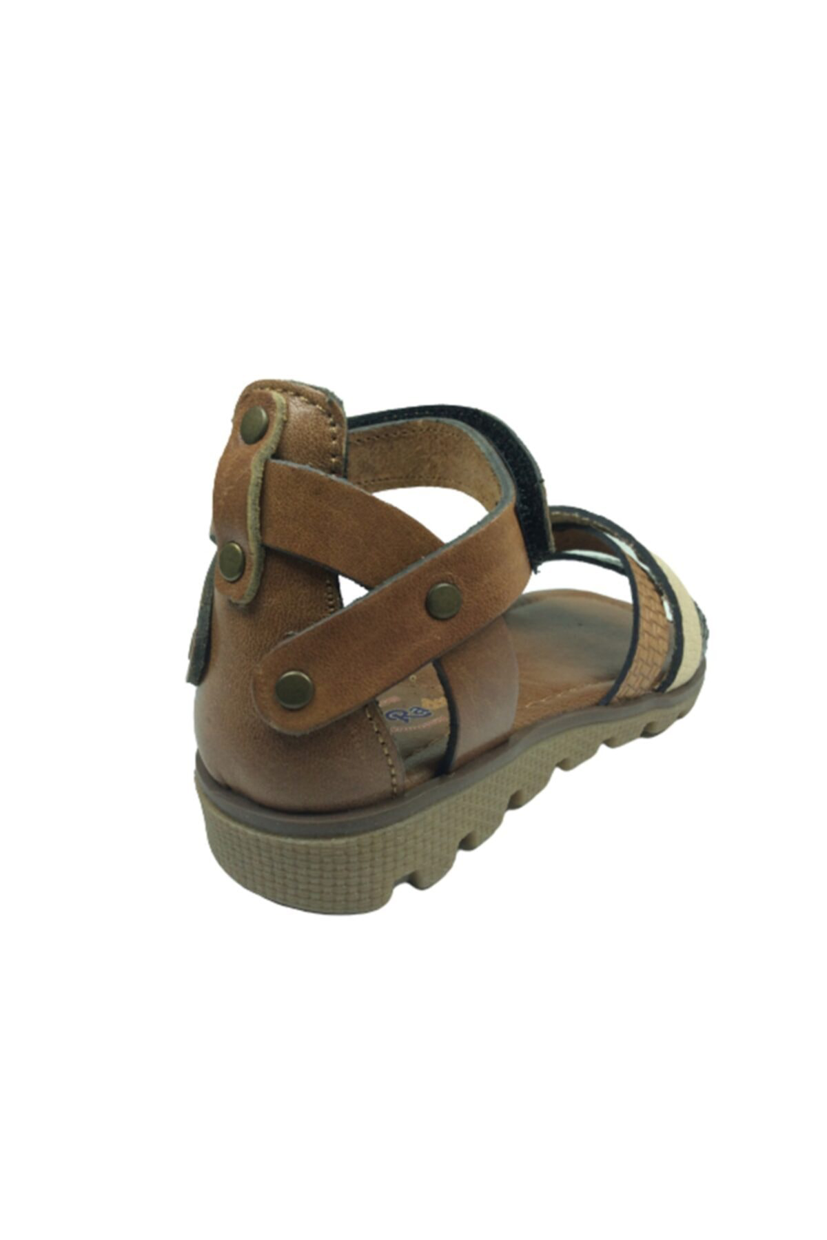 Patik Kız Sandalet Kahverengi Önü Renkli Atkılı Bilekten Cirtli D