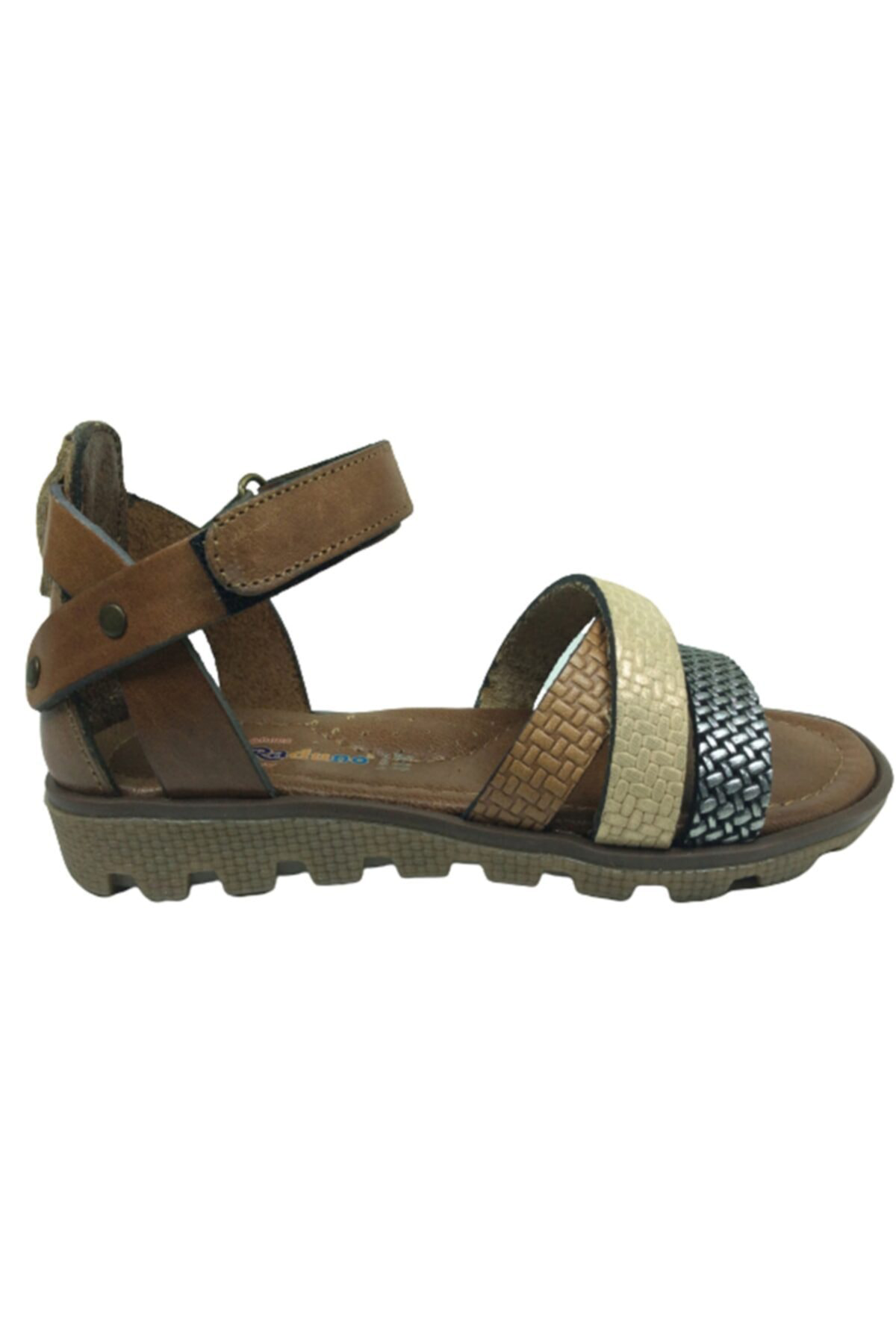 Patik Kız Sandalet Kahverengi Önü Renkli Atkılı Bilekten Cirtli D