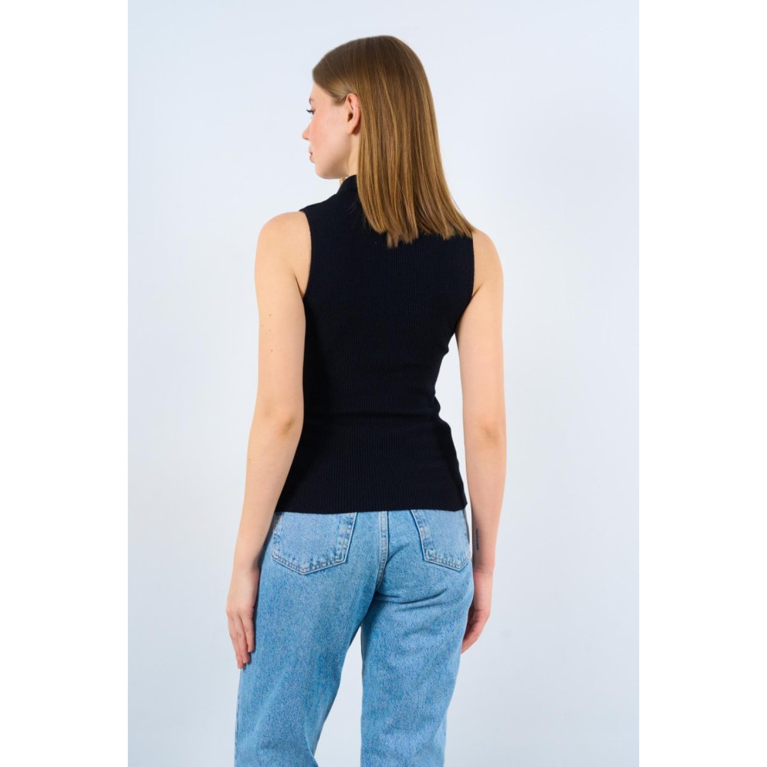 Patlı Düğmeli Triko Atlet - Siyah