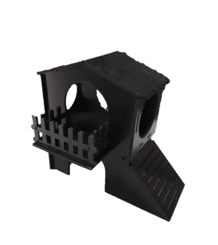 Patte Merdivenli Balkonlu Ev 18-12-16cm Siyah