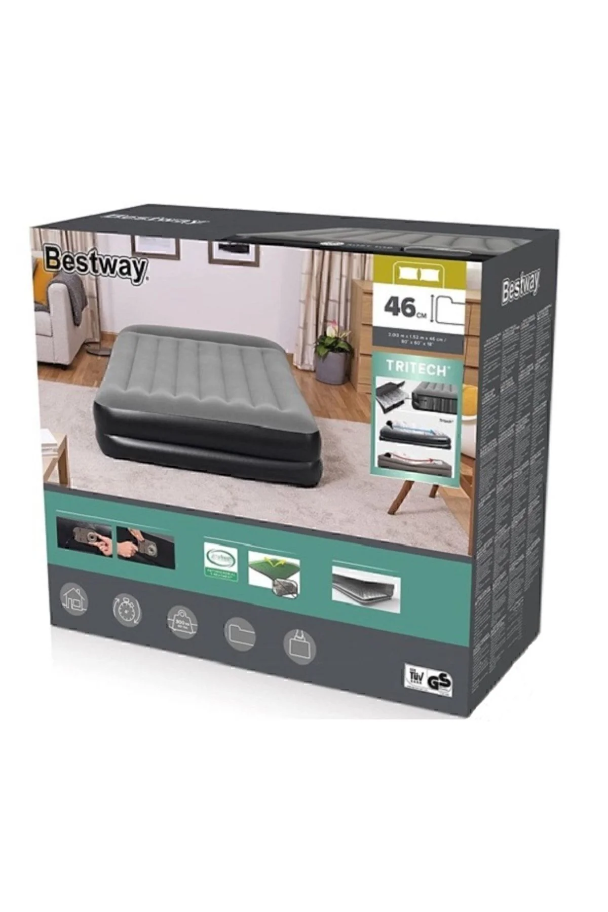 Pavillo 67403 Çift Kişilik Şişme Yatak Gri Pompa 203X152X38