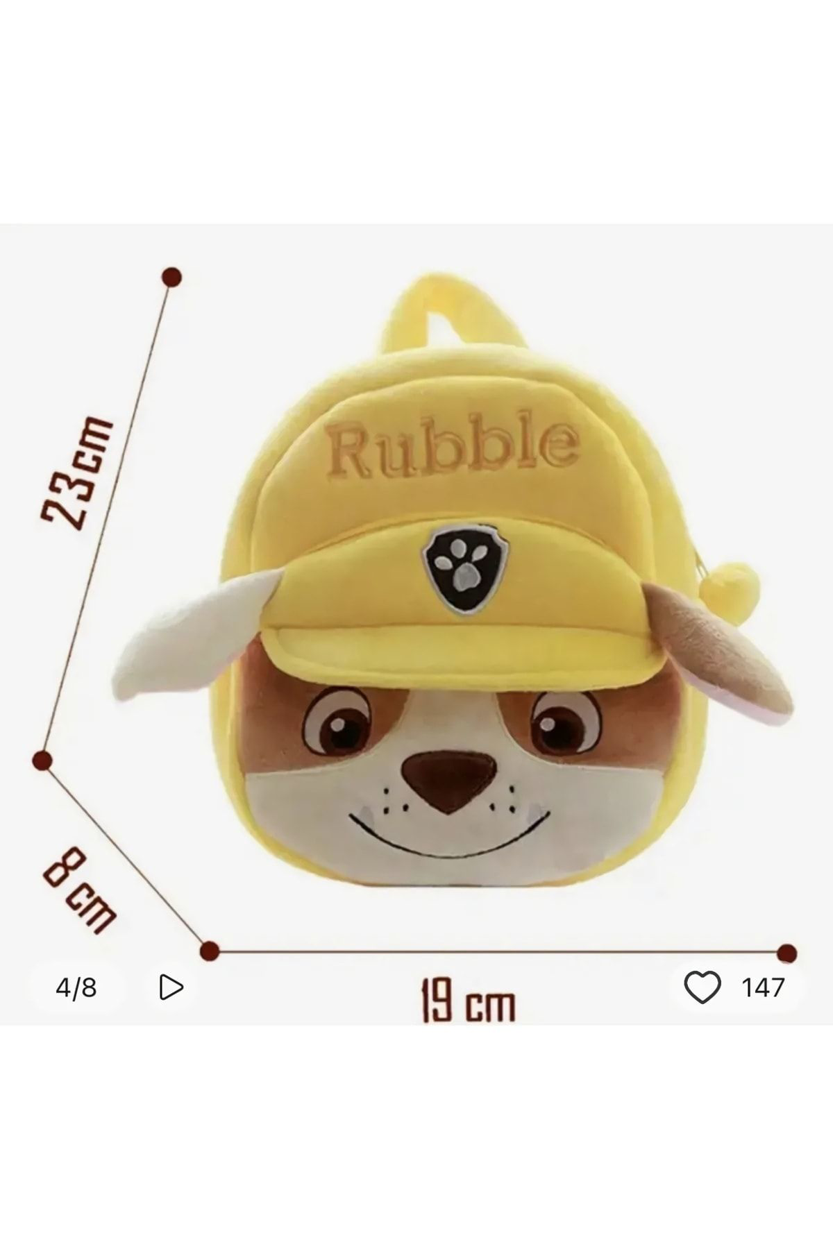 Paw Patrol Peluş Çanta Rubble Sarı Peluş Çanta Çocuk Çantası Paw Patrol Peluş Çanta Rubble Sarı Peluş Çanta Çocuk Çantası