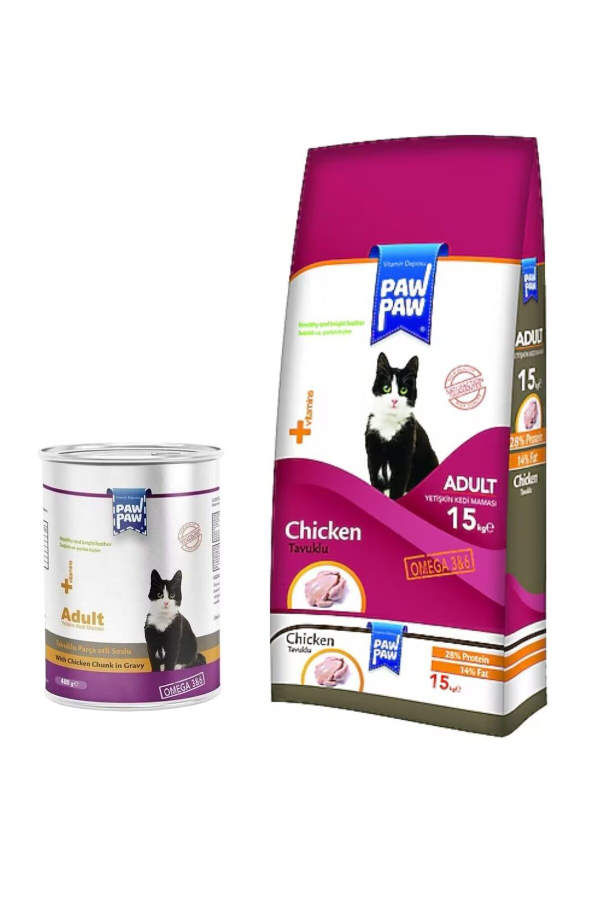 Pawpaw Yetişkin Kedi Maması Tavuklu 15 Kg + Konserve