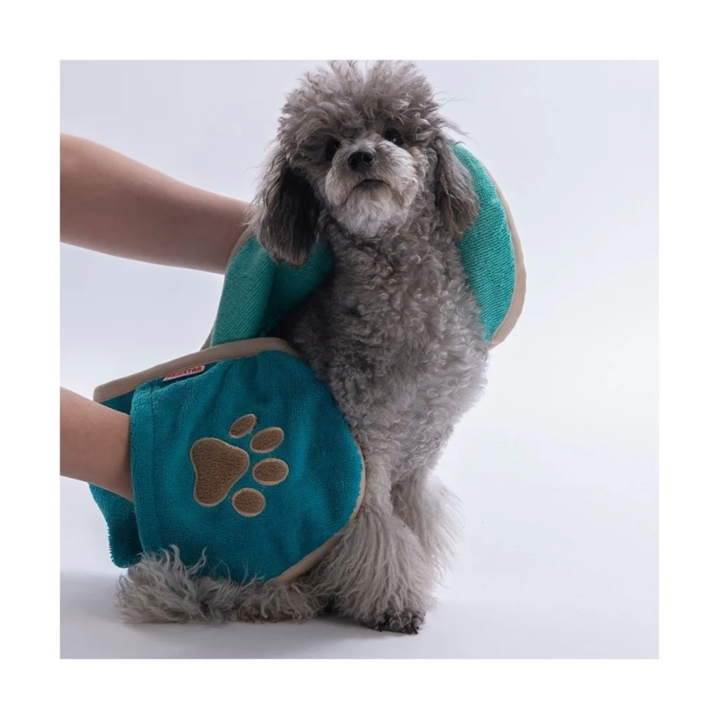 Pawstar Kedi  Köpek Banyo Kurulama Elcikli Havlu Turkuaz 23x78cm 