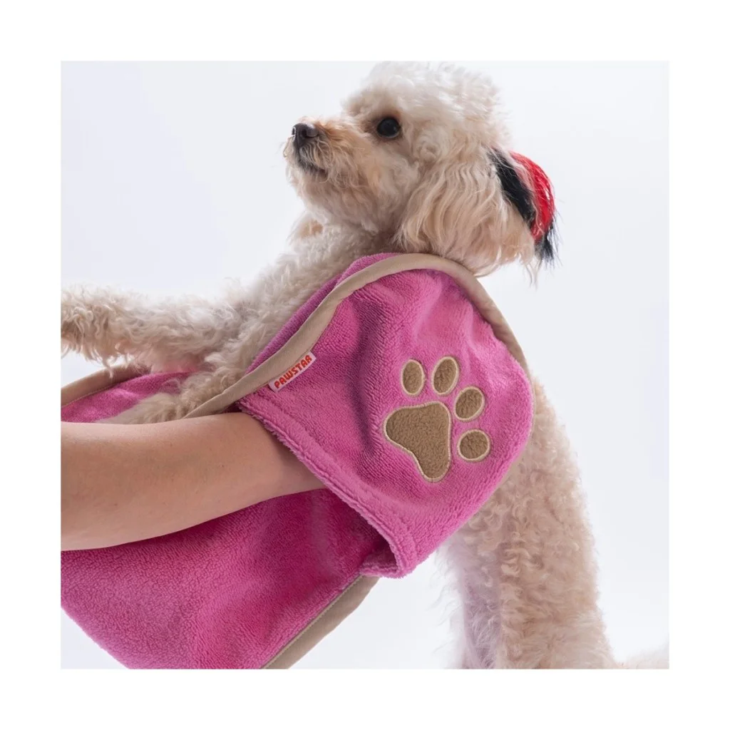 Pawstar Kedi  Köpek Banyo Kurulama Elcikli Havlu Pembe 23x78cm %1