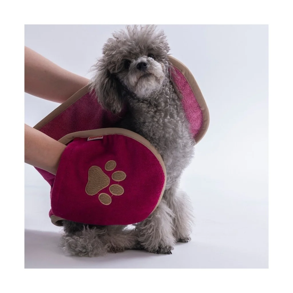 Pawstar Kedi  Köpek Banyo Kurulama Elcikli Havlu Fuşya 23x78cm %1