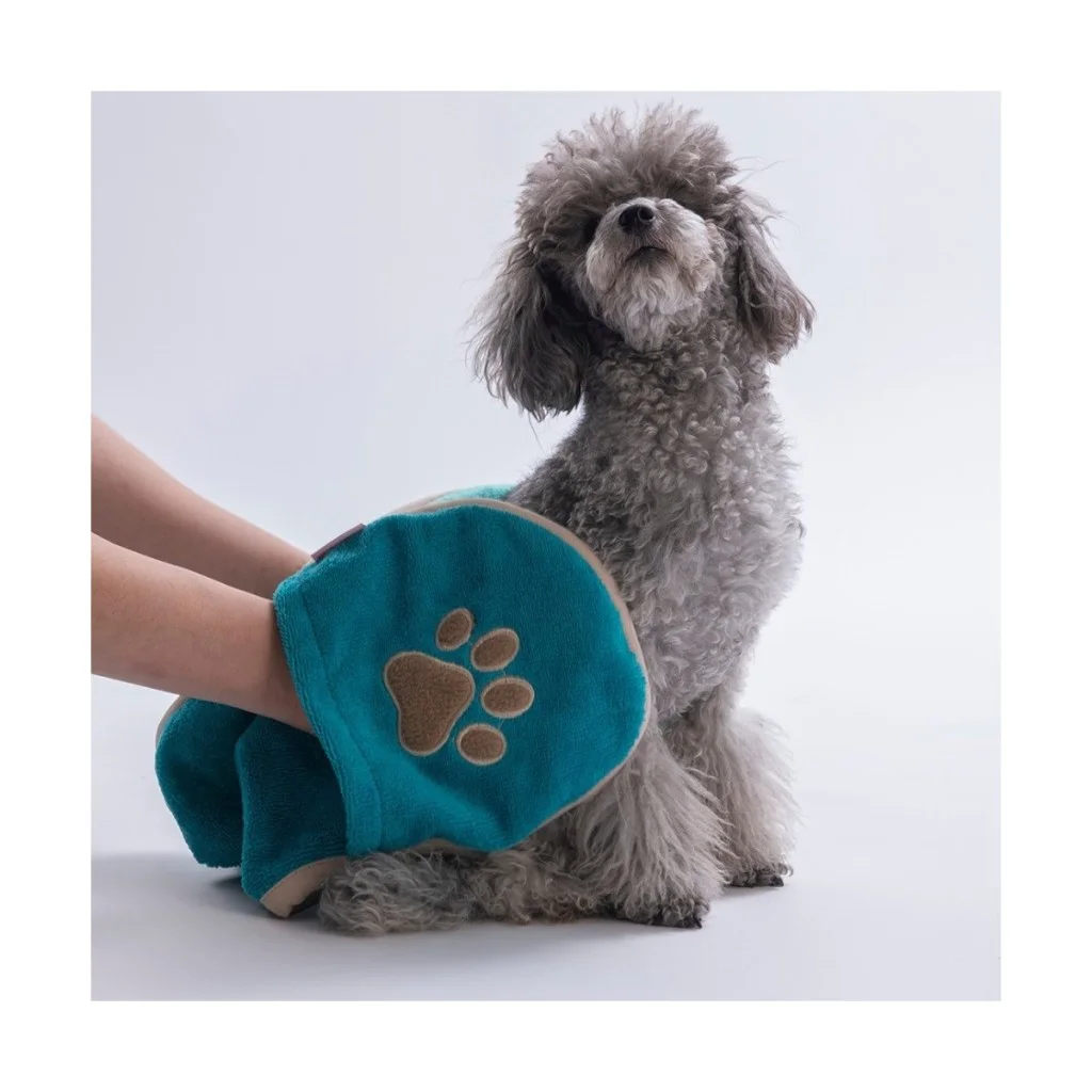 Pawstar Kedi  Köpek Banyo Kurulama Elcikli Havlu Turkuaz 23x78cm 