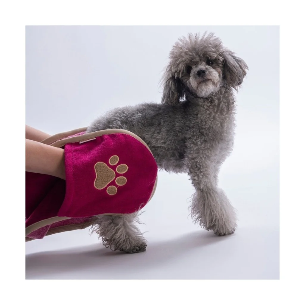 Pawstar Kedi  Köpek Banyo Kurulama Elcikli Havlu Fuşya 23x78cm %1