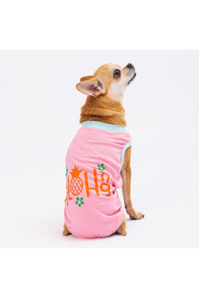 Pawstar Kedi ve KÜÇÜK Köpek T-Shirt Pink Aloha L Sırt33cm Göğüs46