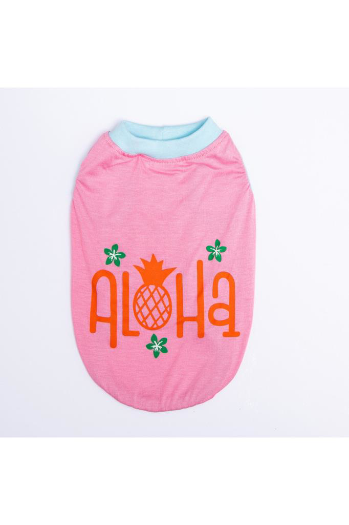Pawstar Kedi ve KÜÇÜK Köpek T-Shirt Pink Aloha L Sırt33cm Göğüs46