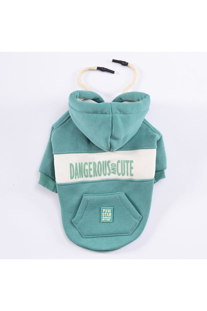 Pawstar Kedi ve KÜÇÜK Köpek Green Cute Hoodie L Sırt33cm Göğüs46c