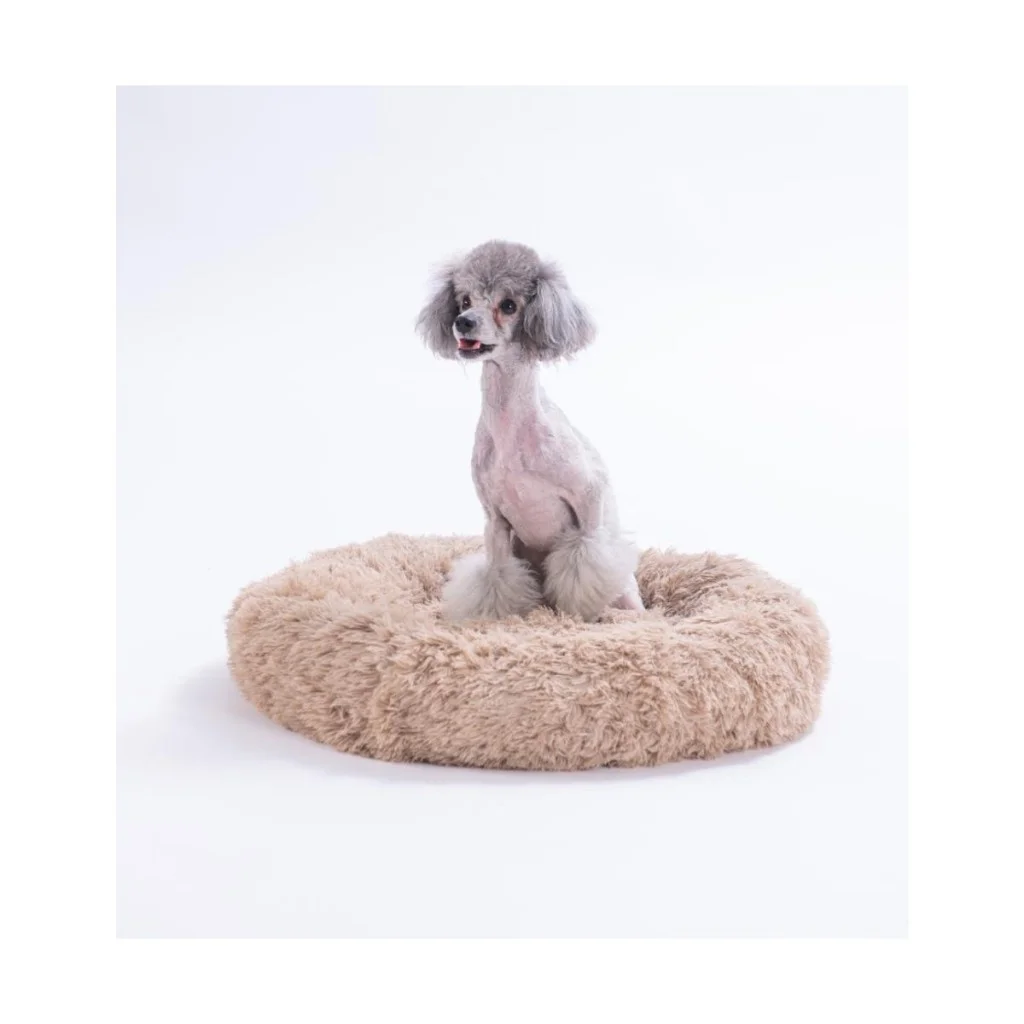Pawstar Lüx Donut Kedi Köpek Yatağı Yıkanabilir Bej 55 cm