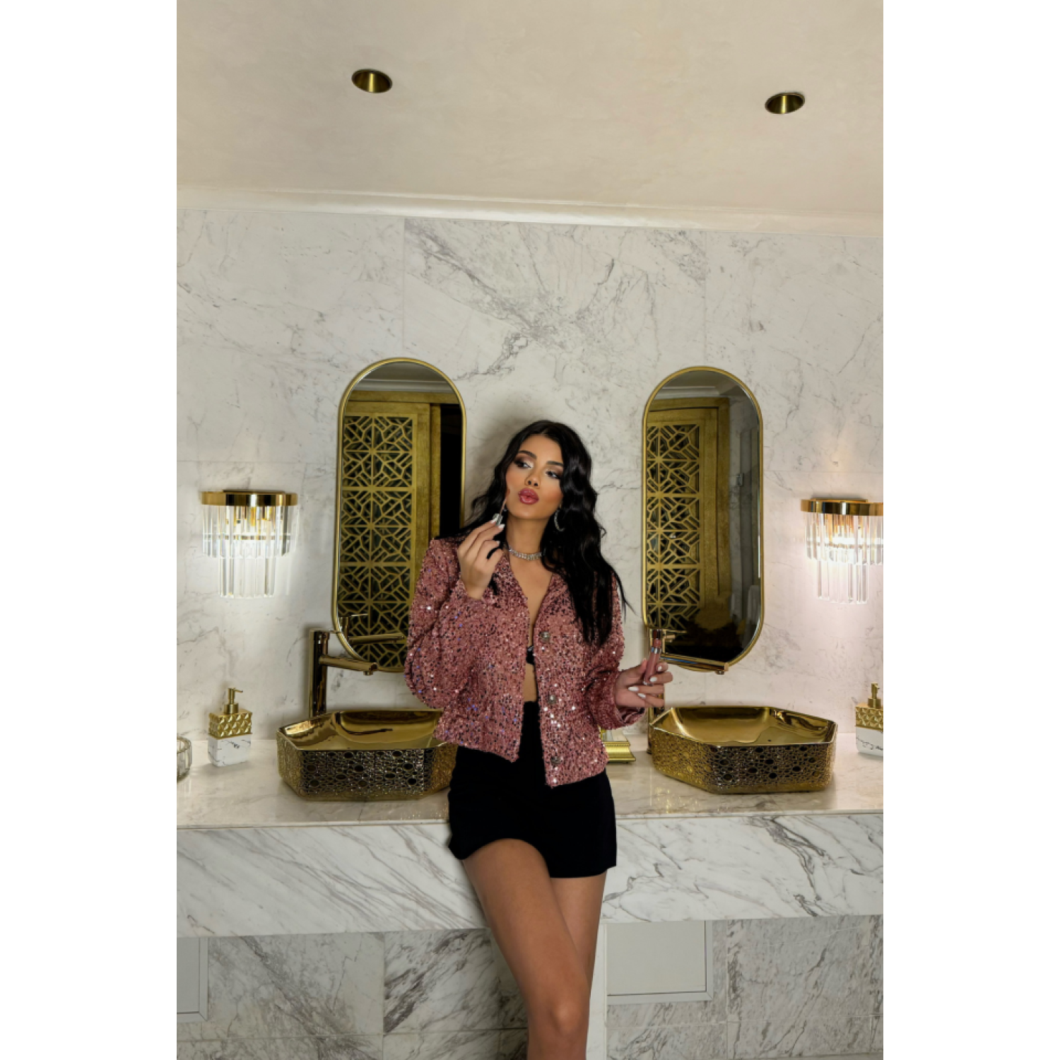 PAYET CROP CEKET DÜĞME DETAYLI - Pudra