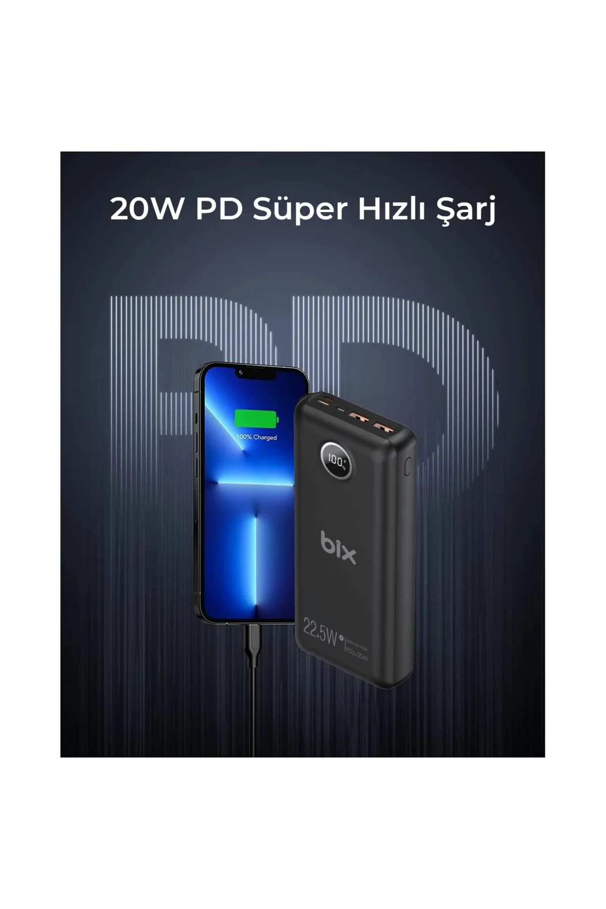 PB201 Üç Portlu 20000mAh 22.5W Süper Hızlı Şarj 4.0 PD Giriş/Çıkı PB201 Üç Portlu 20000mAh 22.5W Süper Hızlı Şarj 4.0 PD Giriş/Çıkı
