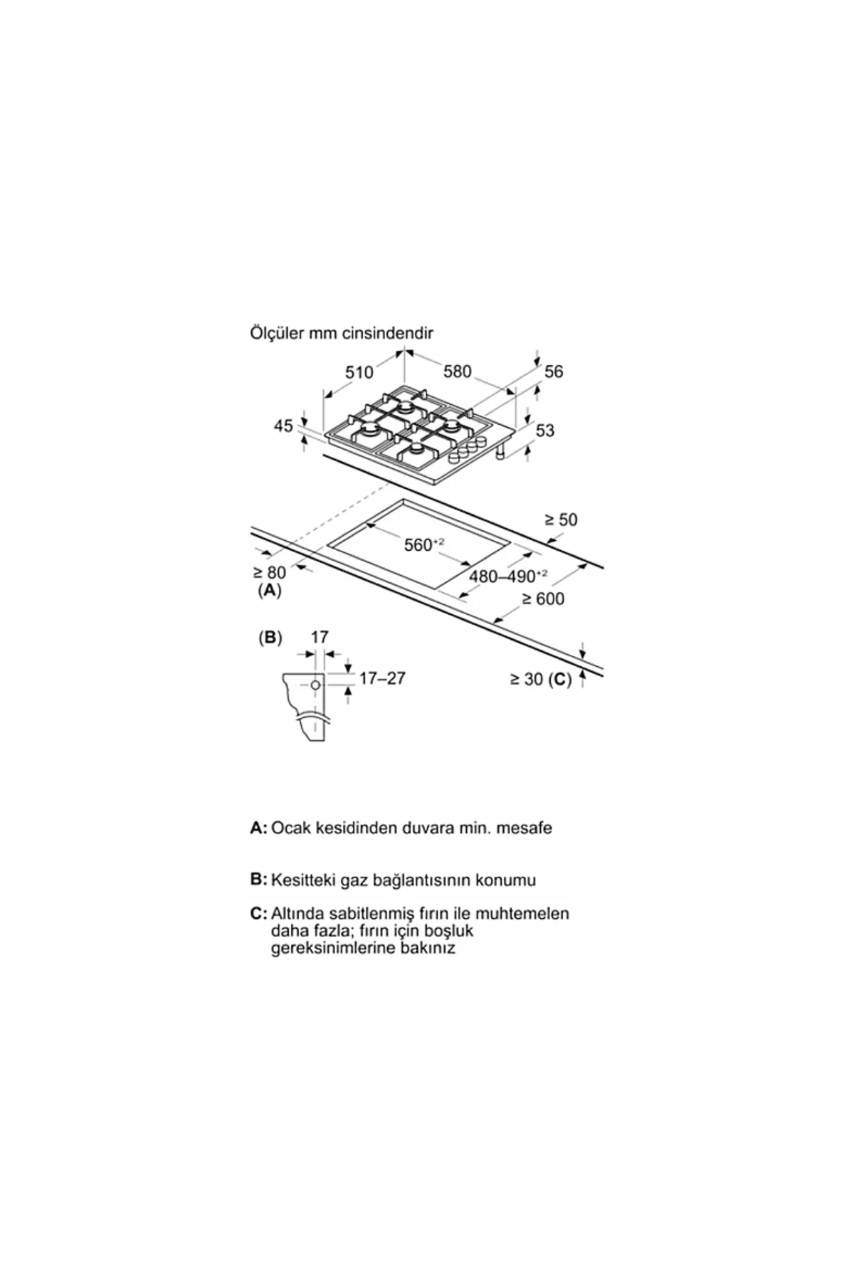 PBP6C5K80O Gazlı Ankastre Ocak