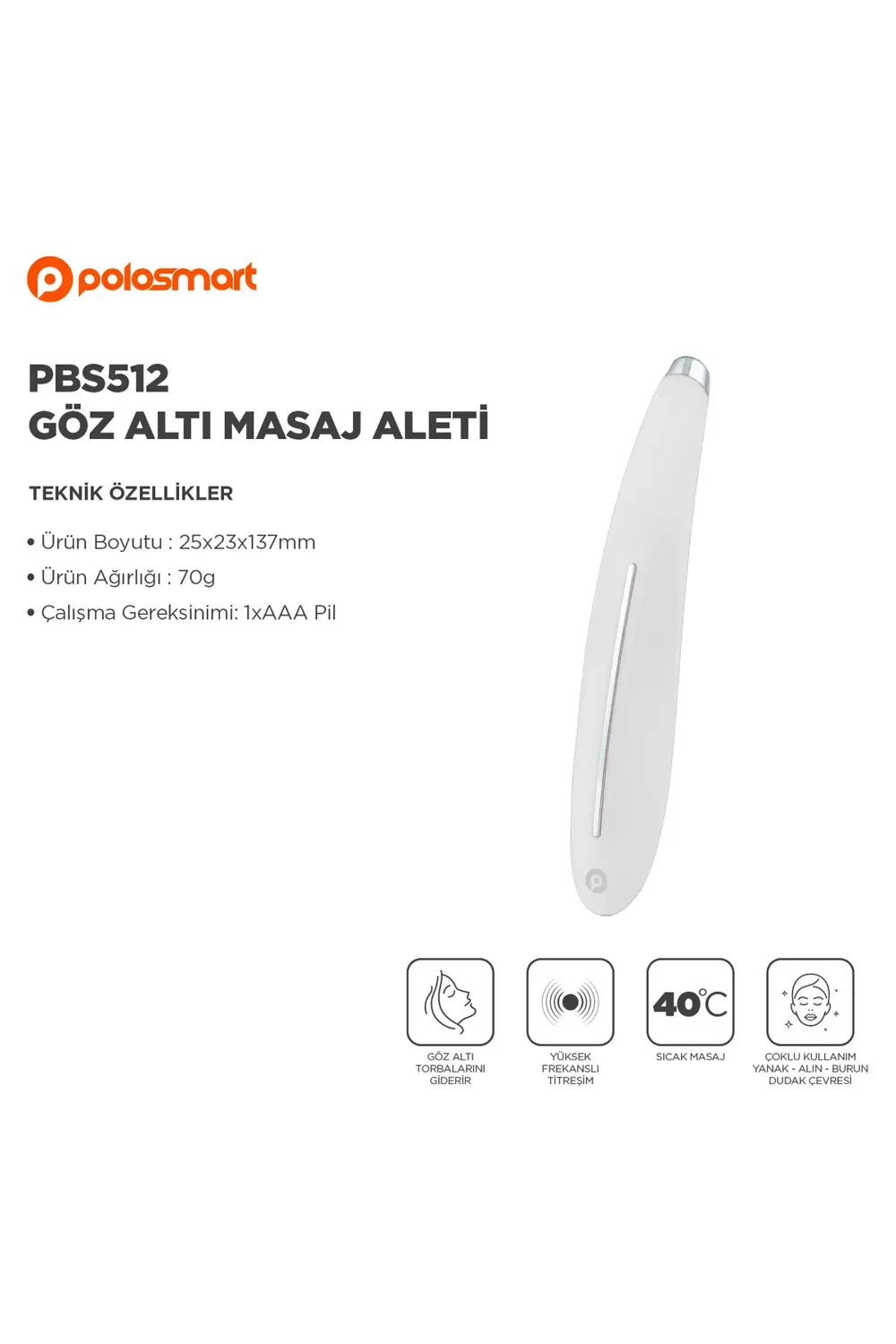 PBS512 Pilli Göz Altı Masaj Aleti Beyaz