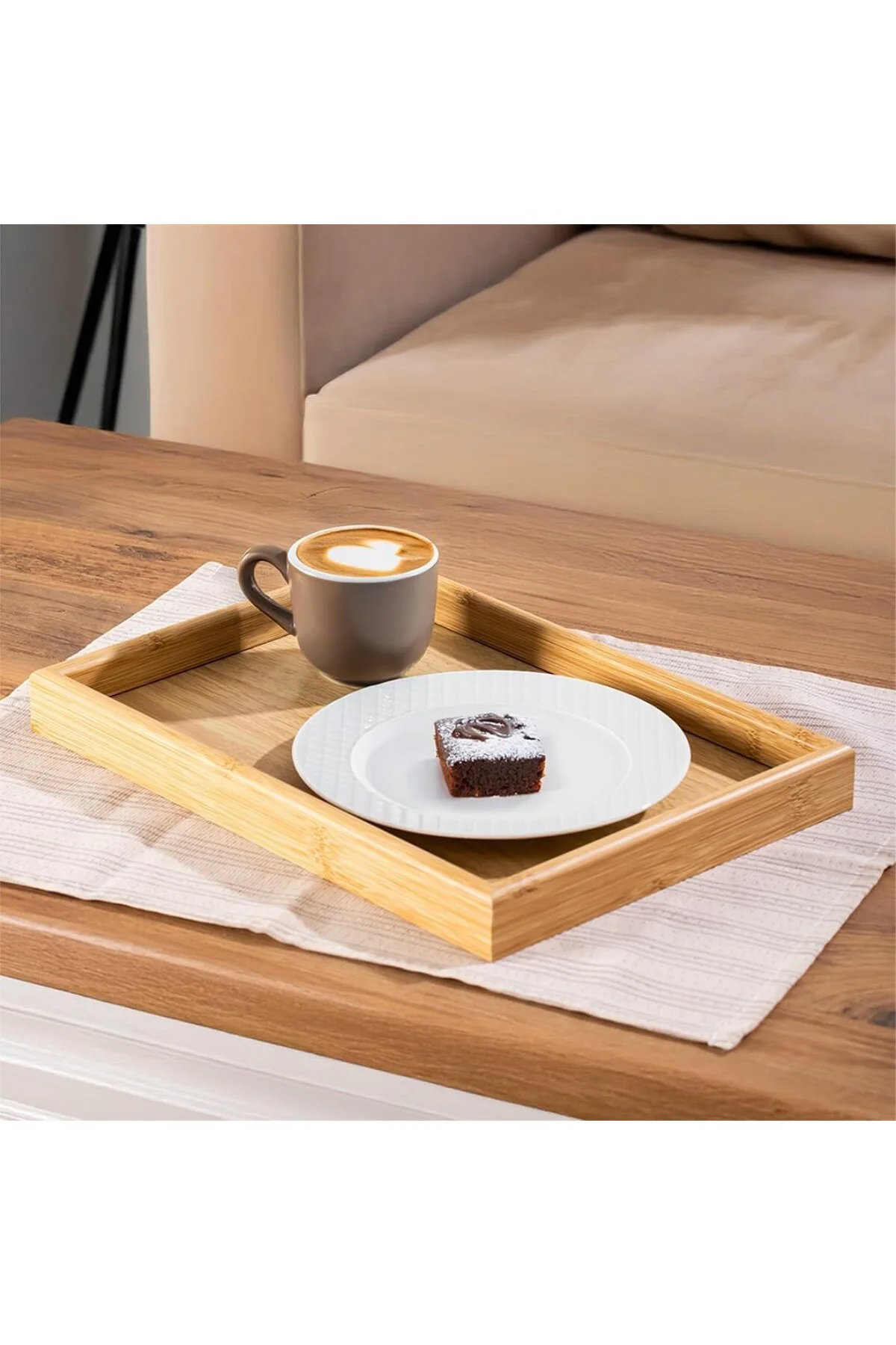 Pbt-362 Ahşap Tepsi 2li Set Çay Kahve Bambu Sunumu Tepsi Seti