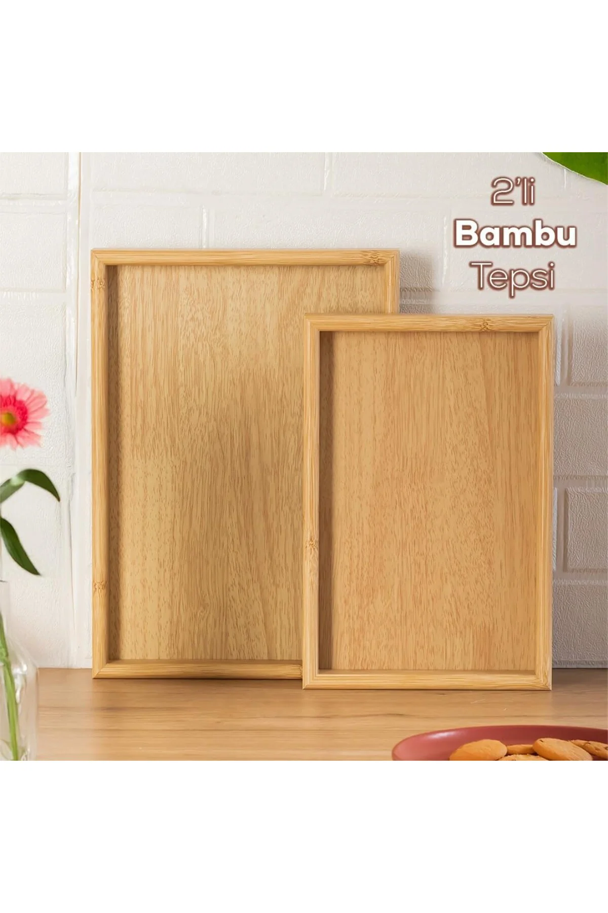 Pbt-362 Ahşap Tepsi 2li Set Çay Kahve Bambu Sunumu Tepsi Seti