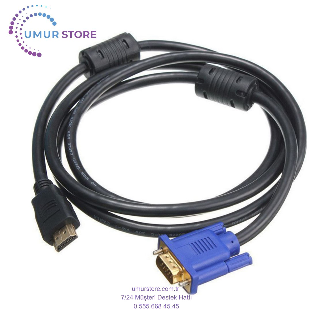 Pc Için 1.8m Mavi Hdtv HDMI - VGA HD15 Erkek Adaptör Kablosu Dönü