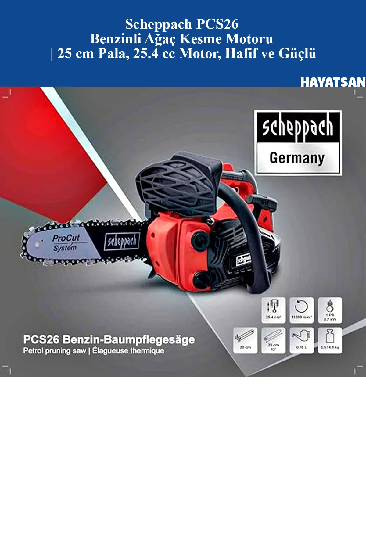 PCS26 Benzinli Ağaç Kesme Motoru | 25 cm Pala, 25.4 cc Motor, Hafif ve Güçlü PCS26 Benzinli Ağaç Kesme Motoru | 25 cm Pala, 25.4 cc Motor, Hafif ve Güçlü