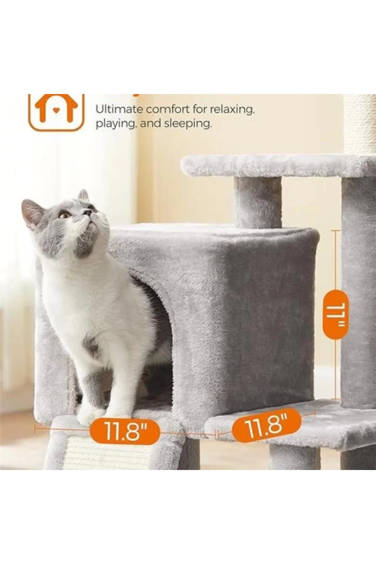 PCT143W01 kedi ağacı, tırmalama tahtalı, 3 çıkarılabilir ponpon ç
