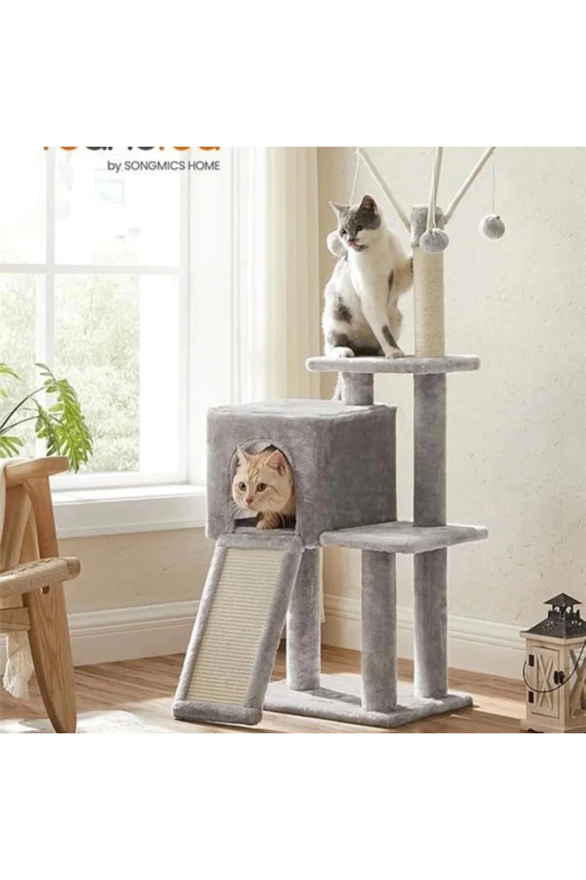 PCT143W01 kedi ağacı, tırmalama tahtalı, 3 çıkarılabilir ponpon ç