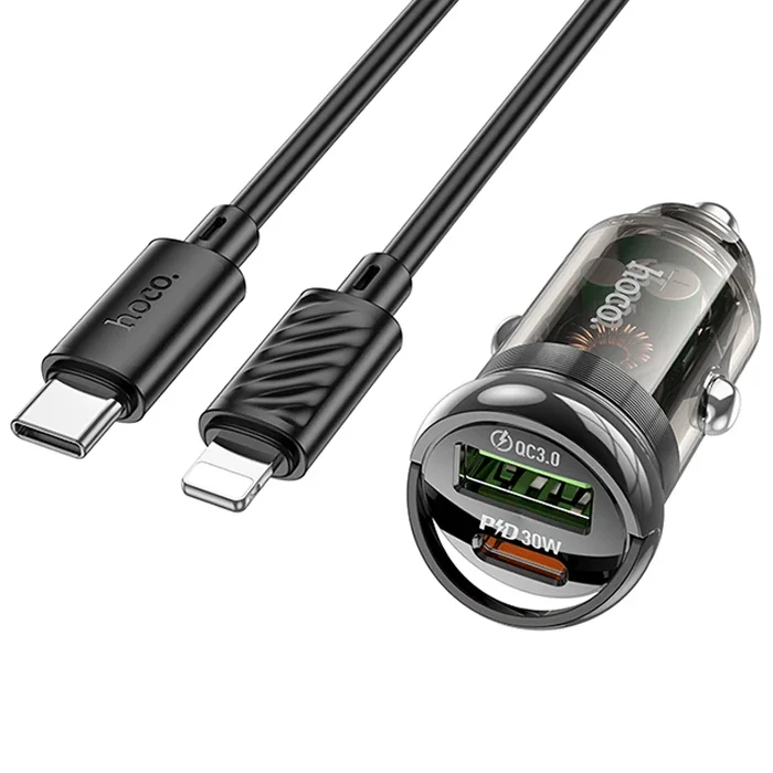 PD 30W Type-C + USB QC 3.0 Araç Şarj Cihazı - iPhone Kablo Hediyeli