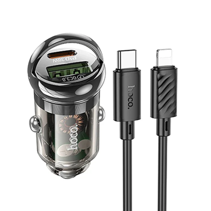 PD 30W Type-C + USB QC 3.0 Araç Şarj Cihazı - iPhone Kablo Hediyeli