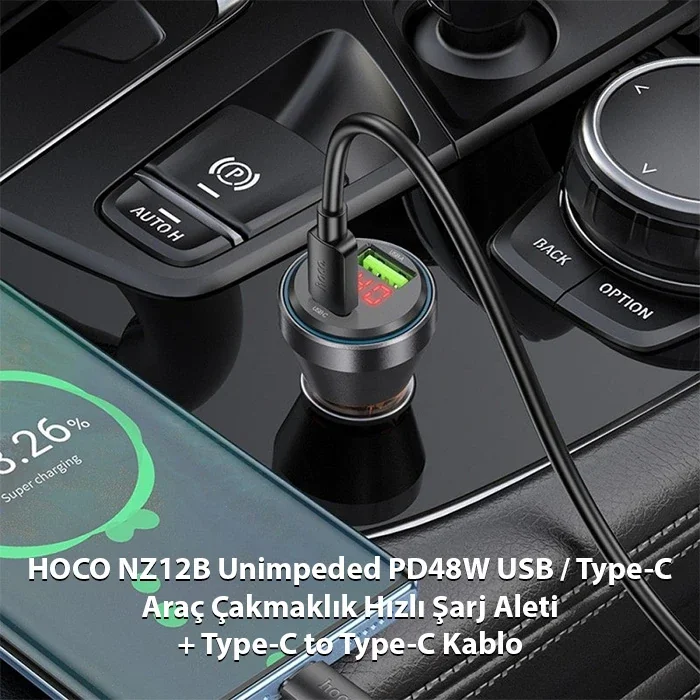PD 48W Araç Şarj Cihazı | USB + Type-C Hızlı Şarj Aleti ve Type-C Kablo