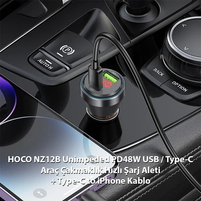 PD48W Araç Tipi Çift Çıkışlı Hızlı Şarj Cihazı + Type-C iPhone Kablo
