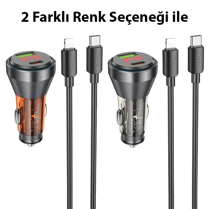 PD48W Araç Tipi Çift Çıkışlı Hızlı Şarj Cihazı + Type-C iPhone Kablo
