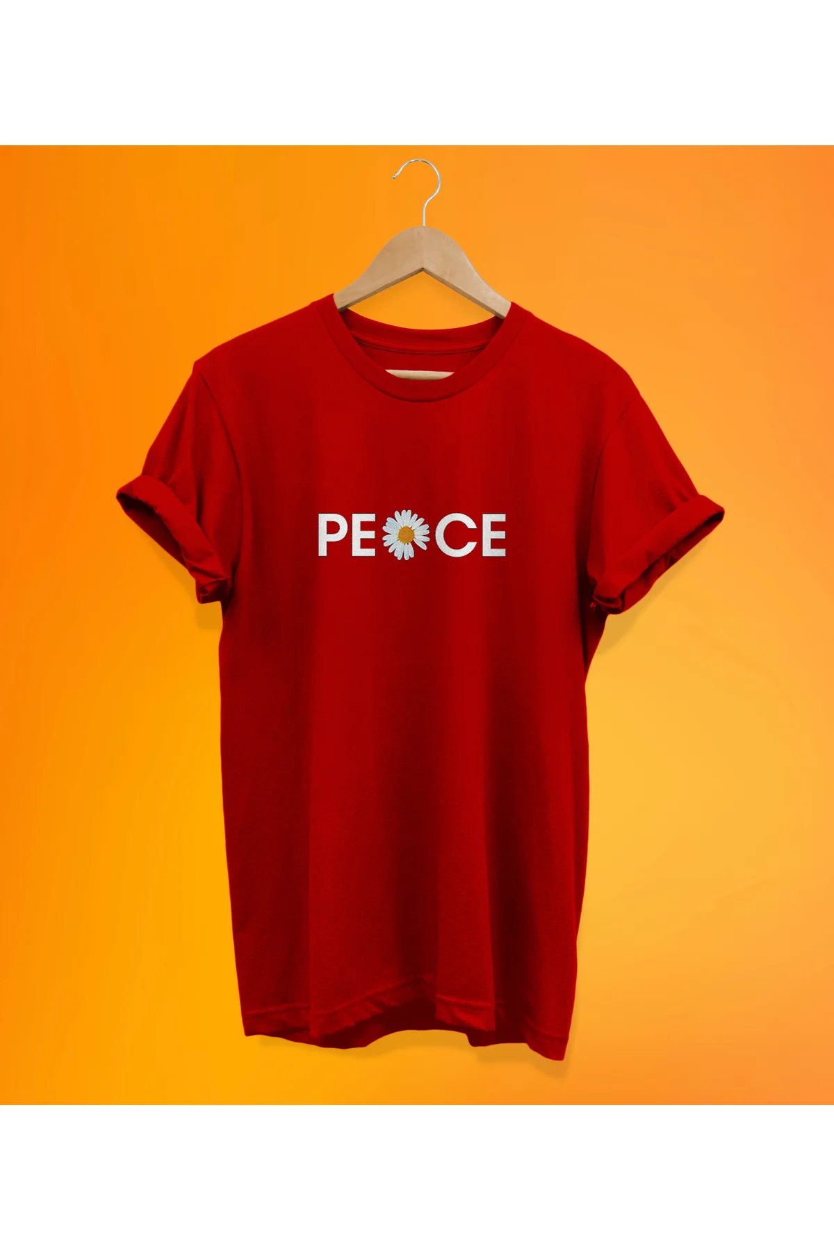 Peace Baskılı Kırmızı, %100 Pamuk Basic (Normal Beden) T-Shirt