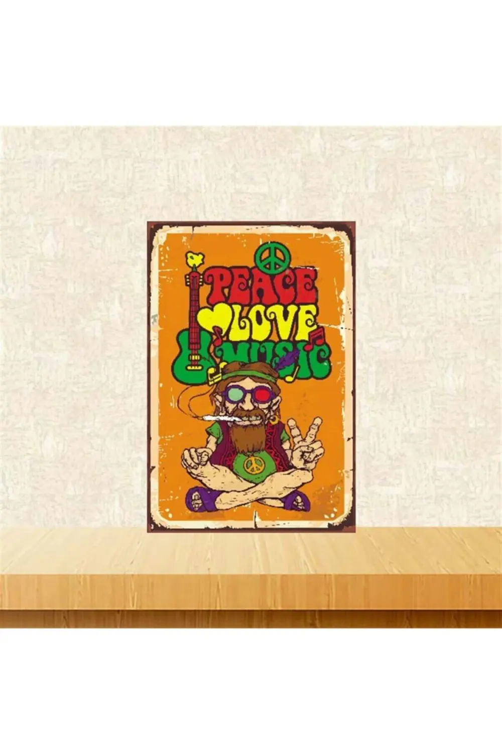 Peace Love Music Ahşap Retro Poster Peace Love Music Ahşap Retro Poster